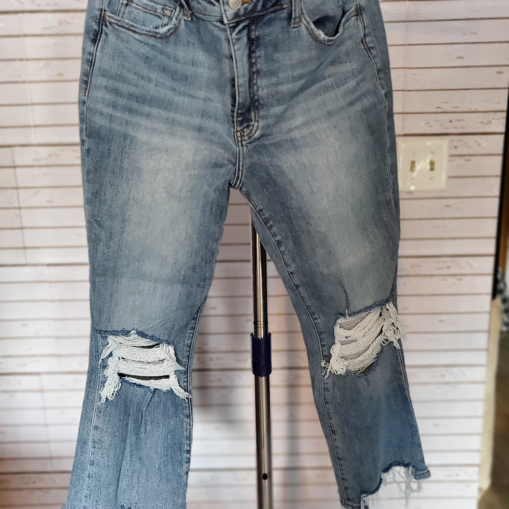 Trendy Loveret Light Blue Distressed Women's Flare Jeans